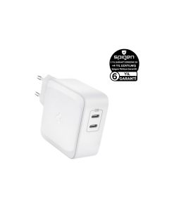 Spigen 65W USB-C Güç Adaptörü 2 Port GaN Tech (Şarj Isısını Düşürür) 25W/40W/60W Type-C Hızlı iPhone & Android & iPad & Macbook Şarj Cihazı ArcStation Pro PE2007 White - ACH02693