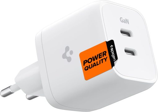 Spigen 45W USB-C 2 Port Mini Adaptör Samsung PPS 2.0 Şarj Isı Düşürücü GaN Hızlı Şarj Aleti iPhone & Android & iPad & MacBook Type-C PE2105 White - ACH03717